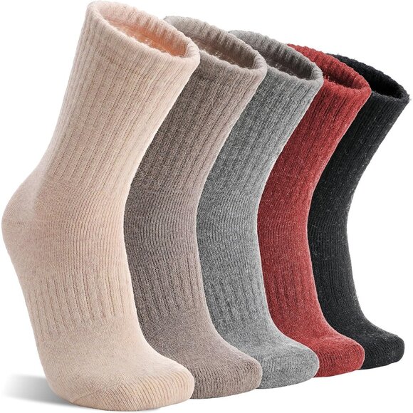 5 Pairs Women's Merino Wool Socks Multicolor Hiking Winter Thick Thermal Crew - Picture 1 of 6